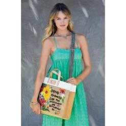 Be Kind East West Burlap Tote -Brighton be kind east west burlap tote multi 4