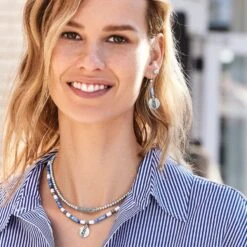 Mingle Shores Beaded Disc French Wire Earrings -Brighton mingle shores beaded disc french wire earrings silver blue 2