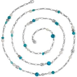 Pebble Turquoise And Pearl Convertible Y Necklace -Brighton pebble turquoise and pearl convertible y necklace silver turquoise 3